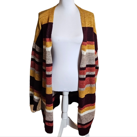 Multicolor Striped Cardigan Sweater Size 20 XXL Open Front Longline Fall Duster - Picture 2 of 13